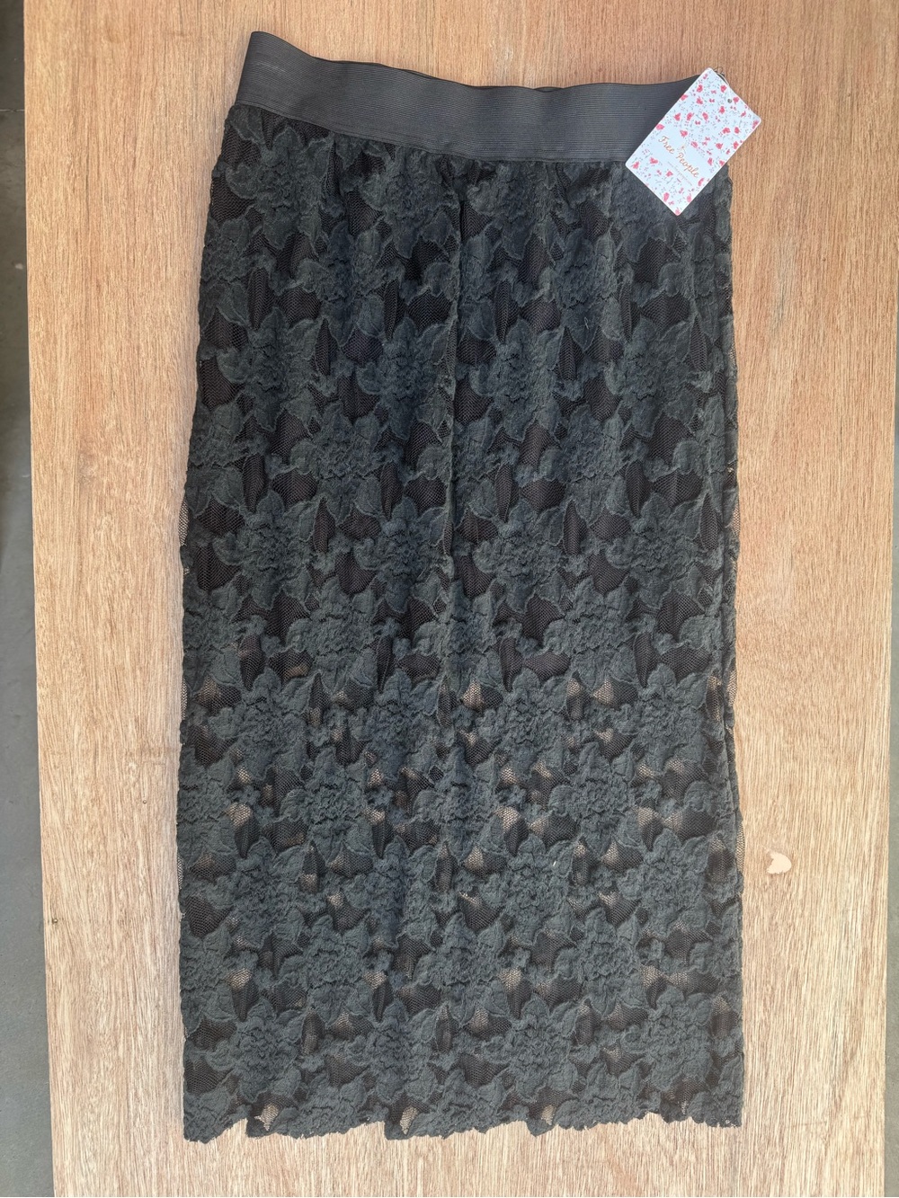 NWT Free People Black Floral Lace Midi Skirt